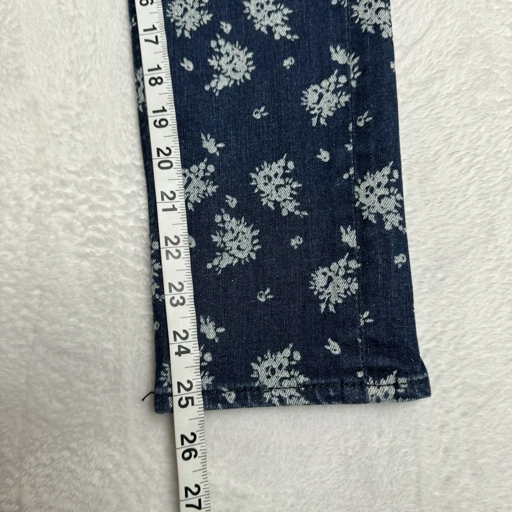 J.Crew Cropped Matchstick Jeans Size 25 Floral Print‎ Low Rise Retro Blue White